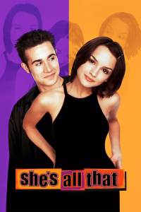Poster film She's All That (1999) tentang kisah taruhan siswa populer yang mencoba mengubah siswi biasa menjadi ratu prom