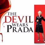 Poster film The Devil Wears Prada 2006 dengan sepatu hak tinggi merah berbentuk garpu setan