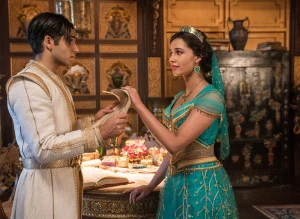Aladdin menghampiri Jasmine di istana Agrabah