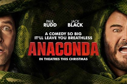 Poster film Anaconda 2025 menampilkan ular raksasa dengan nuansa gelap dan menegangkan
